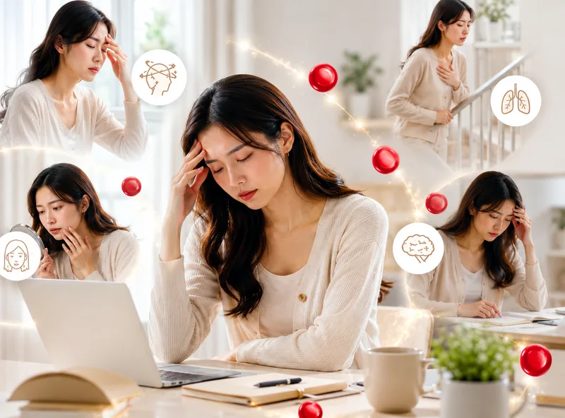 Chóng mặt kèm mệt kéo dài, da nhợt, hụt hơi hoặc hồi hộp có thể là lý do nên kiểm tra tình trạng thiếu máu